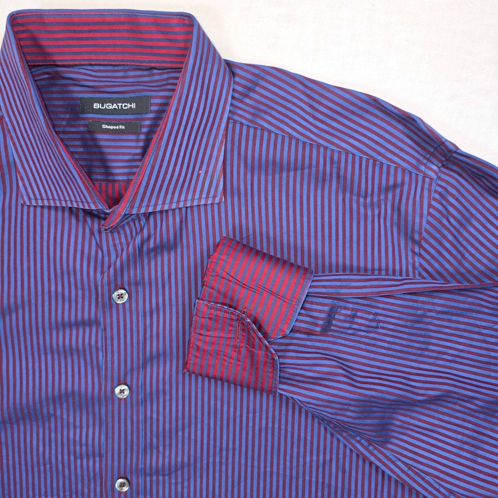 Bugatchi‎ Shaped Fit Mens Blue Purple Striped Long Sleeve Button Down Shirt XL